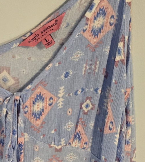 Simply Southern Women’s Pink Blue Aztec Maxi Dress Size L Beach Resort Wear