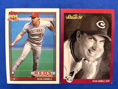 MLB - Rob Dibble 1991 Topps 40th Anniv & 1991 Leaf Studio Baseball - Reds