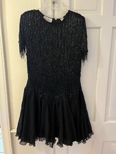 Vintage Lawrence Kazar Silk Sequin Dress Black Medium