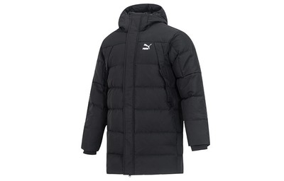 PUMA Solid Color Logo Print Hooded Windproof Warm Puffer Jacket