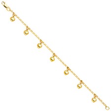 14K Solid Yellow Gold Heart Bracelet - Love Polished Charm Rolo Chain Link Women