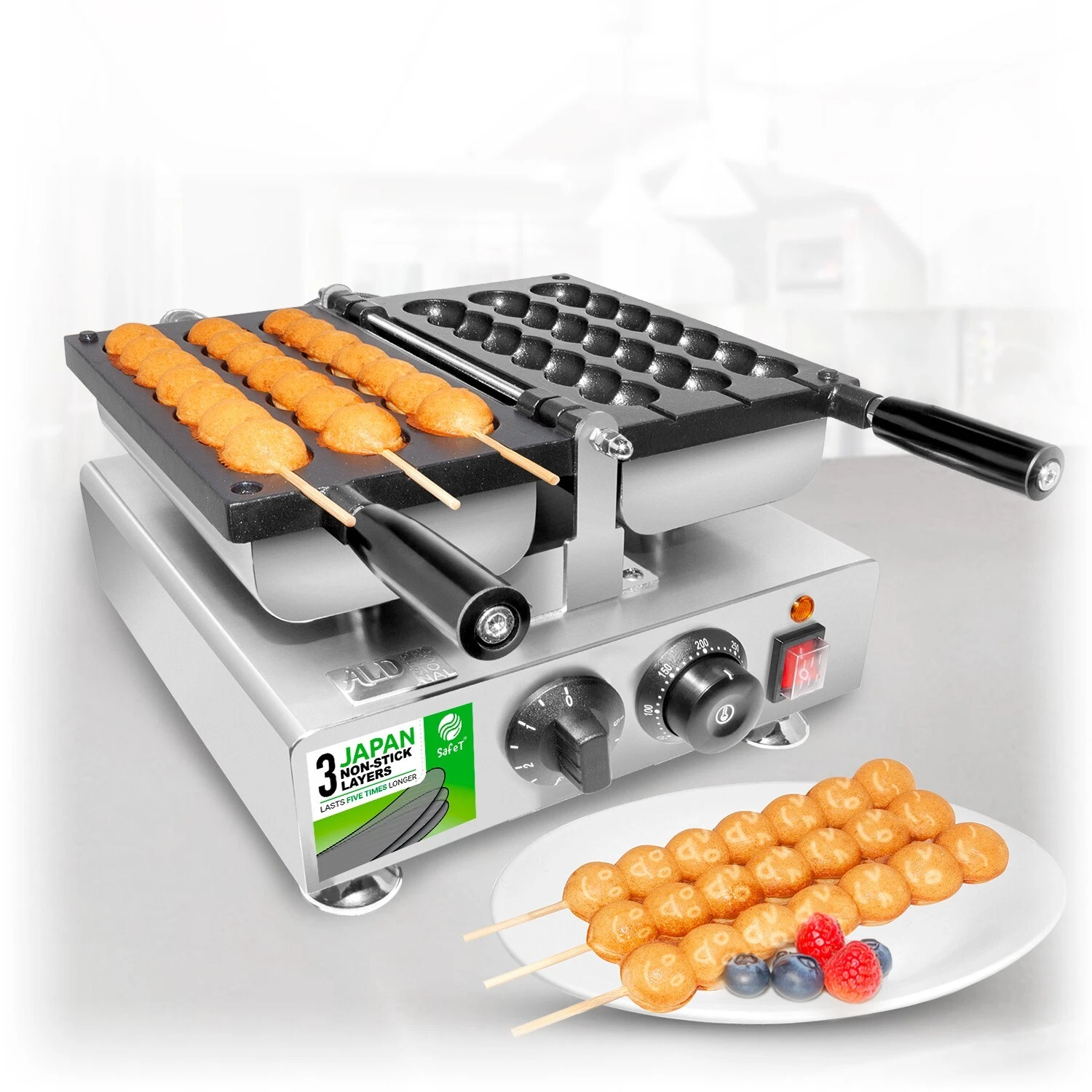 ALDKitchen Waffle Stick Maker | 3 Bead-Shaped Waffles | 3-Layer Non-Stick | 110V