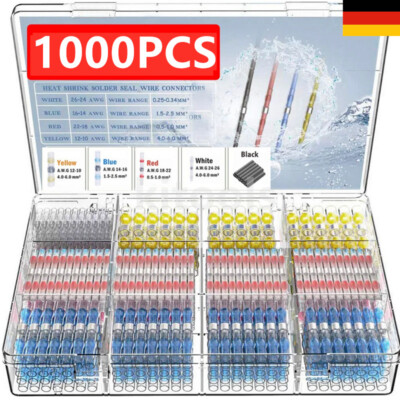 1000 x Lötverbinder Schrumpfverbinder Sortiment Stoßverbinder Kabelverbinder Set