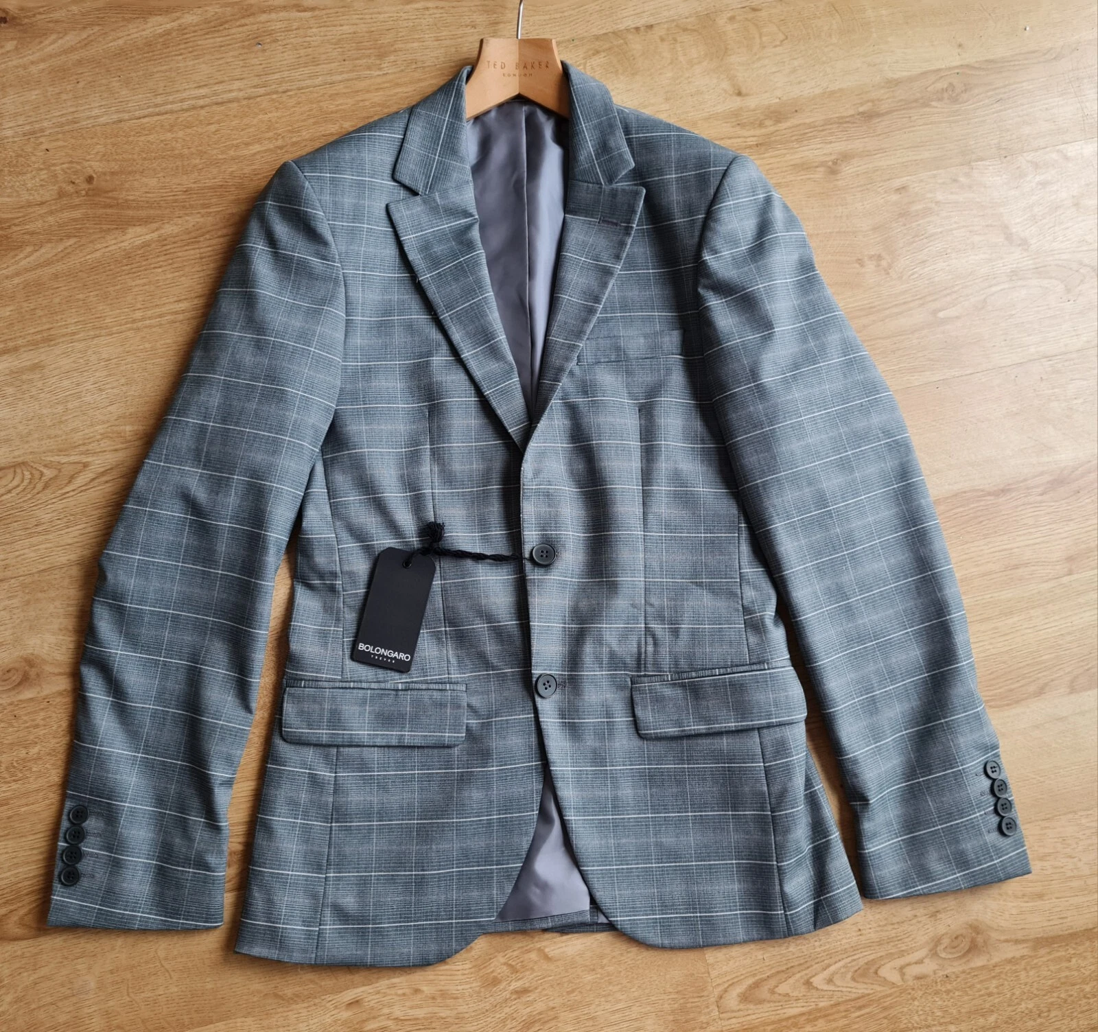 MENS BNWT BOLONGARO TREVOR GREY CHECK BLAZER SIZE 36”