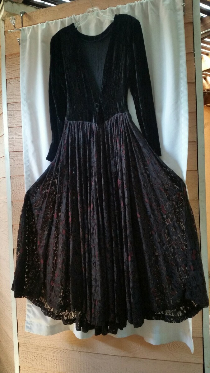 Vintage 80's Norma Kamali Black Velvet & Lace Princess Waist Open Back Dress  4 | eBay