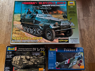 ''''3 VERSCHIEDENE BAUSÄTZE  SD-KFZ , JAGDPANZER UND FOKKER - GEBRAUCHT ''