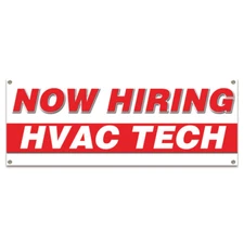 Now Hiring HVAC Tech Banner Apply Inside Accepting Application Single Sided