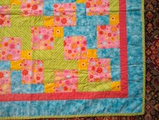 Handmade Quilt Nursery 36" x 36  Bright multi color Floral Flower Power Colorful