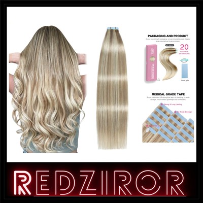 Tape Extensions Echthaar 12 Zoll Aschblond Bleichblond Remy Haartape