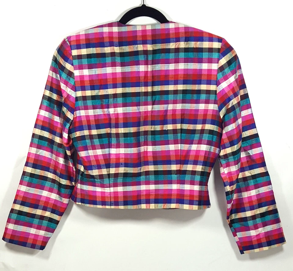 Chaqueta de seda Doncaster vintage para mujer a cuadros verde rosa púrpura negra S M Foto 4 de 4
