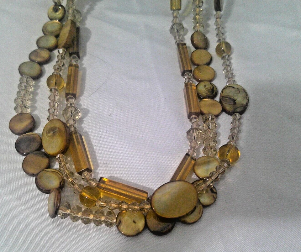 ✨ 18" Multi-Strand Amber, Beige, and Brown Glass Beaded Necklace – Elegant Foto 4 de 4