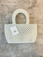 White Faux Pearl Beaded Top Handle Mini Handbag Purse, Women s Party Small