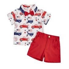 Toddler Boy Gentleman Outfit Trucker/Fireworks/Flag Print 18-24 Months A Red