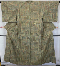 Japanese Vintage Kimono Silk Brown Tumugi Traditional Authentic Length 57 in