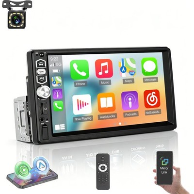 1DIN 7''Car Stereo Touch Screen Apple CarPlay Android Auto Backup Camera Included