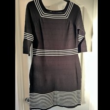 Size Medium 12-14 Bodycon Black Dress with White from Bodyflirt - Thick, VGC