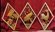 Vintage MCM metal brass copper wall decor Set of 3 Egret Gazelle Fish