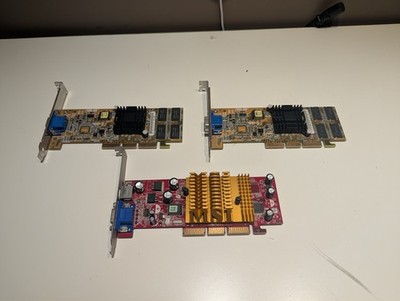 Lot of 3 Nvidia MX4000-T64,  Riva TNT2 AGP INTERFACE Retro Graphics Cards