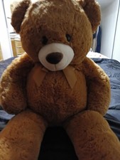 Vintage - LARGE Brown Teddy Bear w/Bow Plush Stuffed Animal-Super Soft 36  