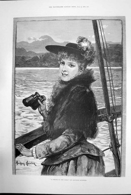 Alter Druck Eine Schifffahrt auf dem See von Davidson Knowles Fernglas Frau 1891 19.
