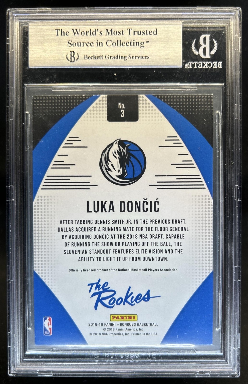 2018-19 Panini Donruss Luka Doncic The Rookies Rookie RC Press Proof #3 BGS 9 view 2