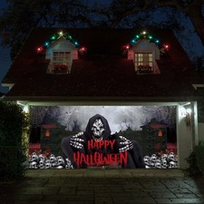 Vlipoeasn Halloween Garage Door Decorations, 7x16 Ft Garage Door Cover Banner...