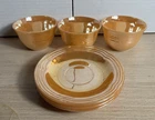 Vintage Anchor Hocking Fire King Peach Lustre Laurel 3 Cups 3 Saucers Set