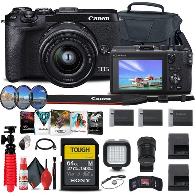 Canon EOS M6 Mark II Mirrorless Camera with 15-45mm Lens and EVF-DC2 + More