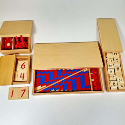 Montessori Style Math Set Wooden Number Tiles Counters Red Blue Rods