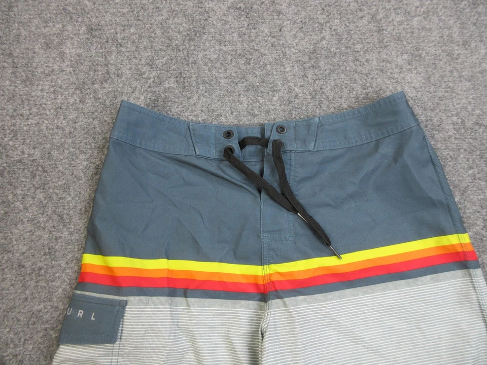 Pantalones Cortos de Tabla Rip Curl Para Hombres 28 Azul Gris Rayas Bloques de Color Surf Natación Cordón Foto 3 de 4
