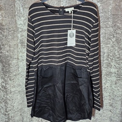 Thought schwarz gestreifte Tunika Long Top Gr Uk 16