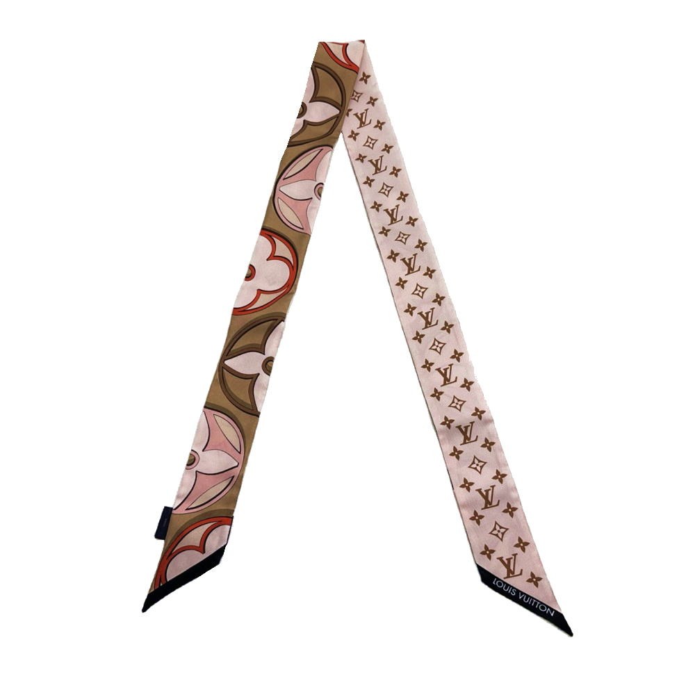 Louis Vuitton BBLV Duality Silk Scarf Pink Beige 20x2 Preowned