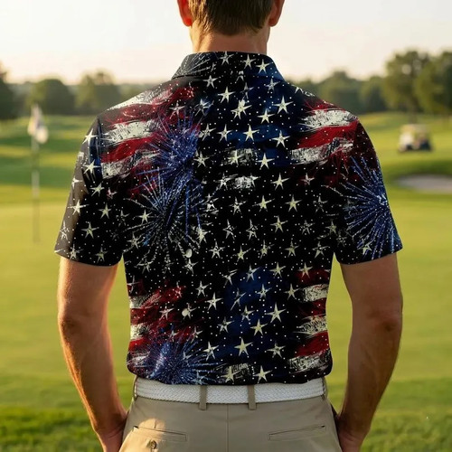 USA Flag Golf Polo Shirt American Patriotic Design - Picture 2 of 6