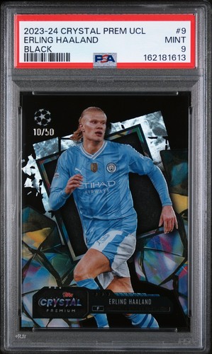 2023-24 Topps Crystal Premium UEFA Erling Haaland #9 Man City /50 PSA 9 SP Black