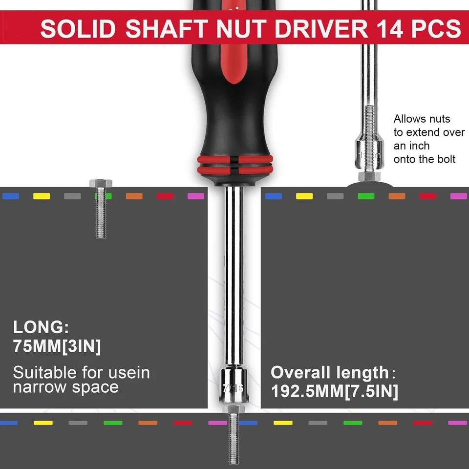 P.I.T. 7-Pieces SAE Nut Driver Set,Solid Shaft Nut Drivers (3/16, 1/4, 5/16, ... - Image 3 of 4
