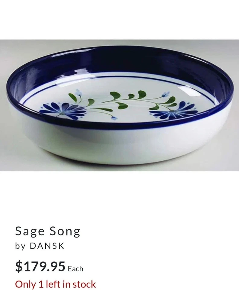 Tazón de pasta Dansk Sage Song 12" grande descontinuado de colección Foto 2 de 4