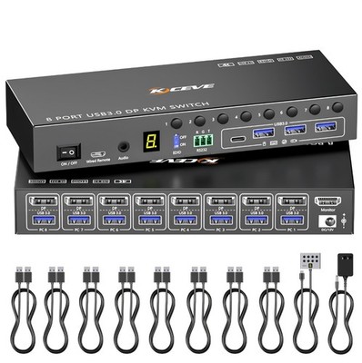 8 Port KVM Switch Displayport 4K@60Hz EDID Simulation, USB 3.0 DP KVM Switch