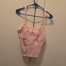 No Boundaries Floral Pink Lace Camisole Spaghetti Strap Sleeveless S