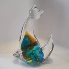 Vintage Mid Century Murano Style Art Glass Cat Figurine Blue, Green, Orange
