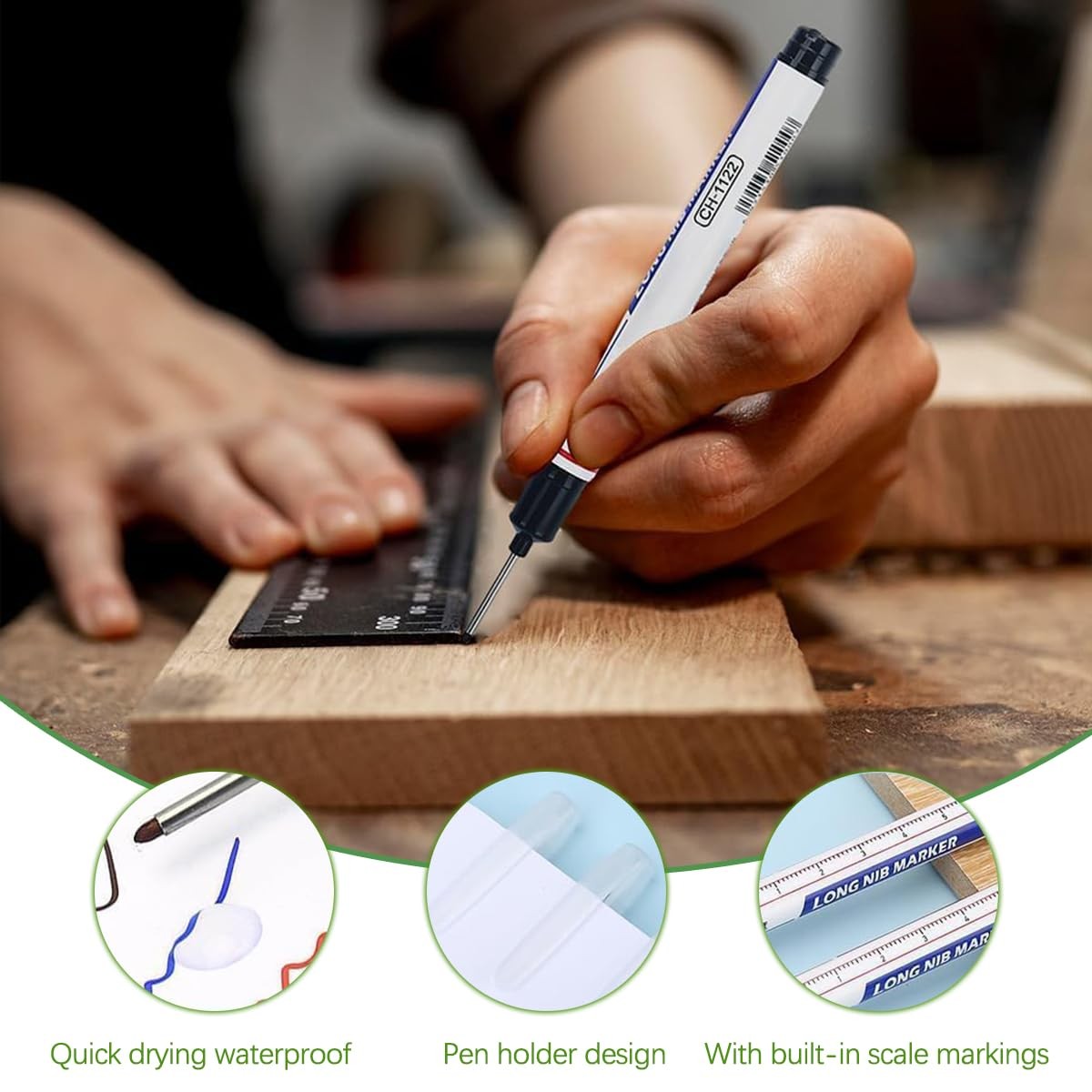 Long Head Deep Hole Marker Pens, 15PCS Long Nib Marker 20mm Quick Dry Waterpr...