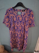 Dotti Size 14 Blue Orange Short Sleeve Shift Dress (325/154/v)