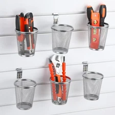 6 Set Slatwall Cups with Hook Loops Mesh Steel Slatwall Tool Holder Bin Cups ...