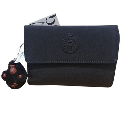Kipling Women's Pixi Black Tonal Nylon Medium Wallet Organizer Snap Closure