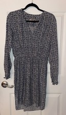 Ann Taylor Loft Long Sleeve Lightweight Geometric V- Neck  Dress Medium