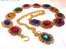 Vintage 80s Jeweled Chain Belt Size S/M w/Colorful Cabochons