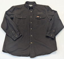Carhartt Oakman S09 Mens Dark Brown Heavy Button Canvas LS Work Shirt Size Large