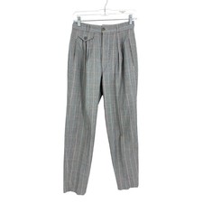 Vintage 90s Pants Womens 26" Tapered Leg Pinstripe Gray Pink Blue Pleated Front