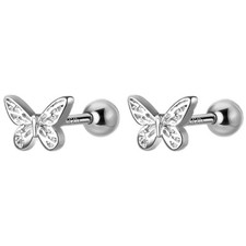 Mini Butterfly 18g 20g Screw Back 925 Sterling Silver Small Barbell Stud Earring
