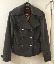 Millard Fillmore Military Style Wool Blend Cropped Peacoat (s) Gray