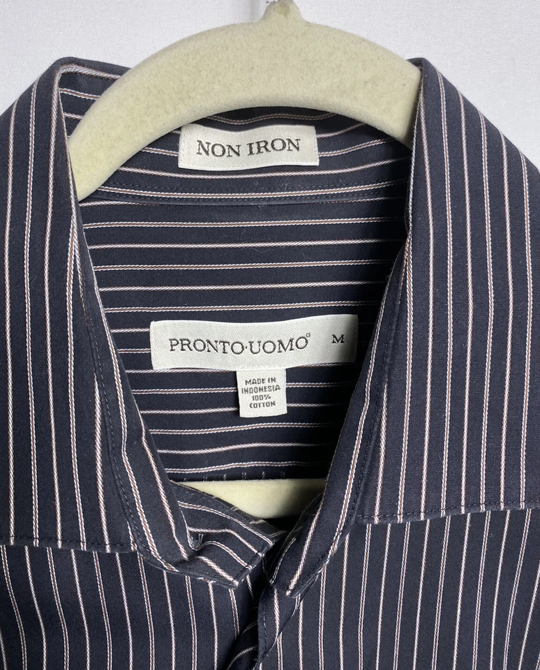 Pronto Uomo 男式正装衬衫黑色条纹,尺寸 M 非铁质,100% 棉 — 第 3/3 张图片